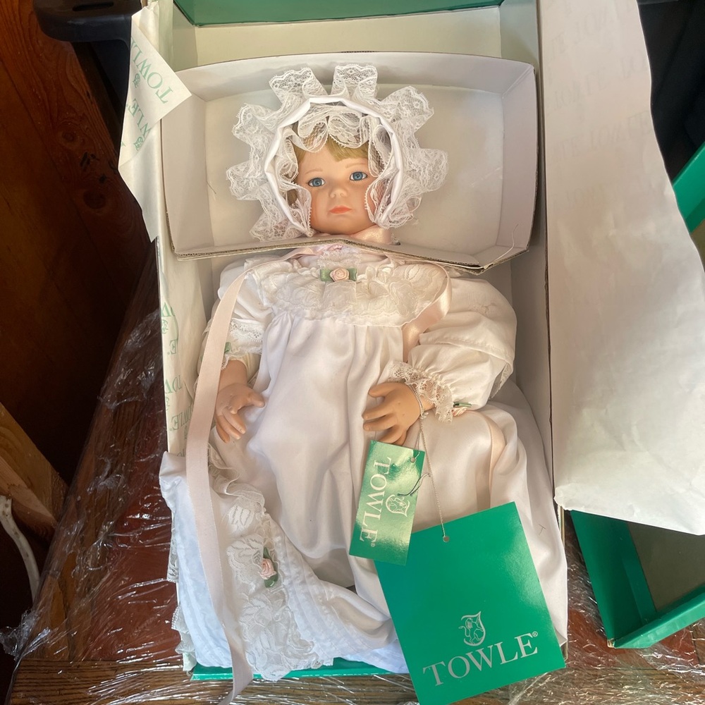 Towle Porcelain Baby Doll in White Dress with Pink Ribbon - Picture 3 of 8
